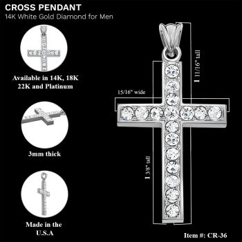 14K White Gold Diamond Cross Pendant for Men 2